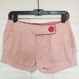 Red Stripe Linen Blend Shorts, M